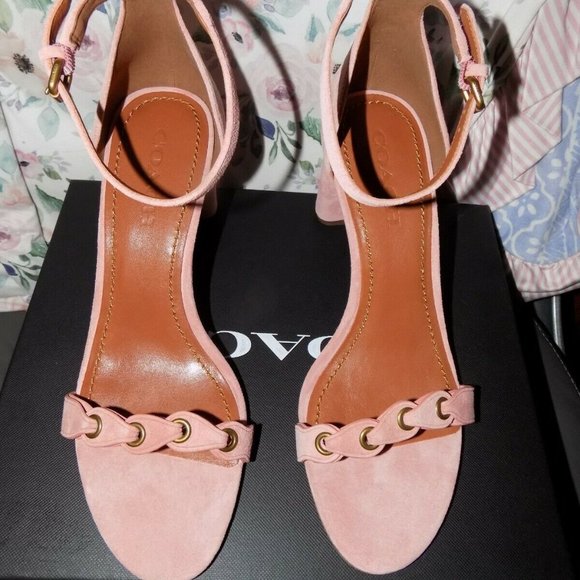 COACH Peony (Pink) Suede Sandal Heel NEW - Picture 1 of 6